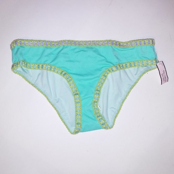 Victoria Secret Swim Bikini‎ Bottom XS Hipster Aqua Seafoam Glow Macrame Solid - Picture 2 of 7